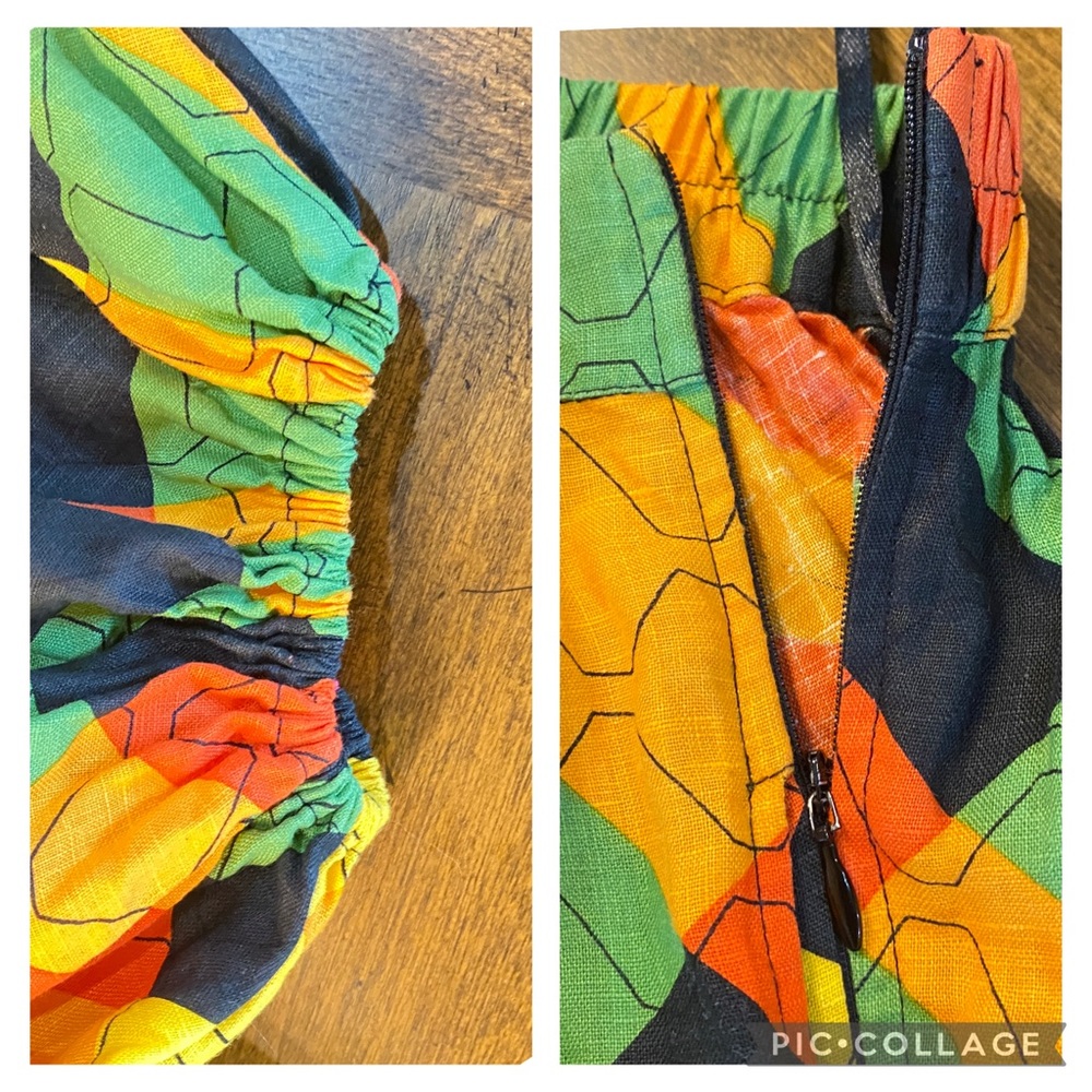 s/w/f boutique Artista Orange Pink Billow Sleeve Top & Shorts Small 100% Linen - Picture 13 of 17